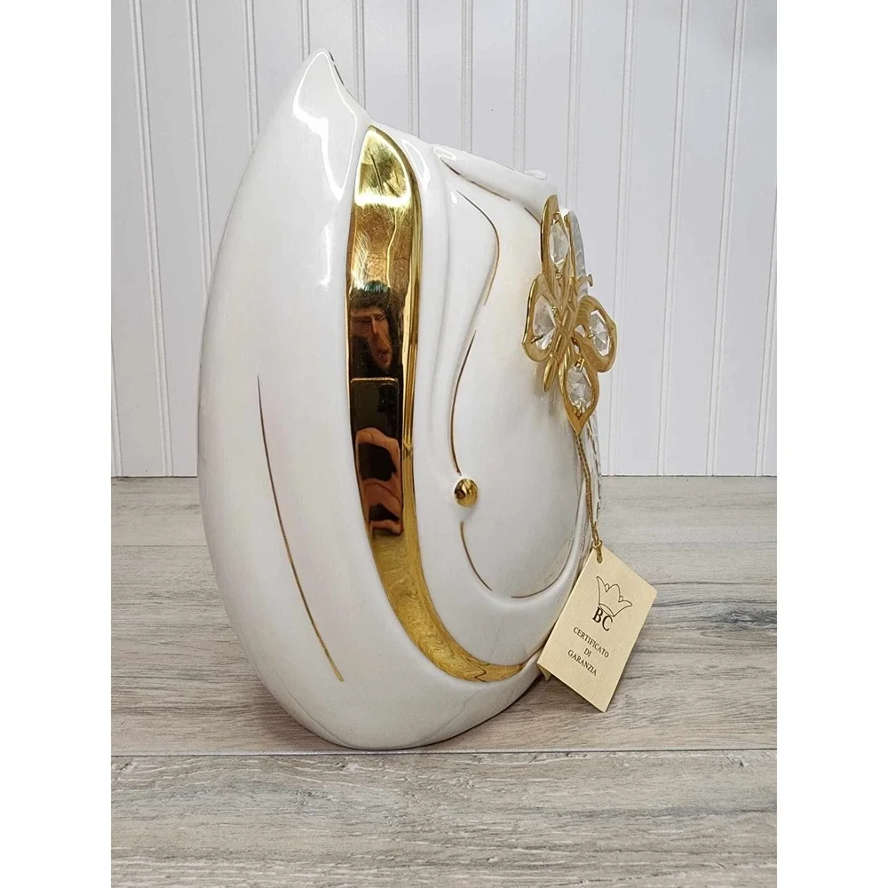 RARE Vintage 80s Italy Porcelain White Gold‎ Vase Butterfly Bruno Costenaro